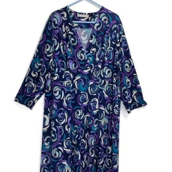 Anthology Midi Dress Navy Floral 3/4 Sleeves V-Neck Stretch Jersey UK Size 22 - Picture 2 of 11